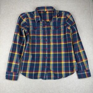 Patagonia Worn Wear S Fjord Flannel Shirt Organic Cotton‎ Navy Gold Burgundy